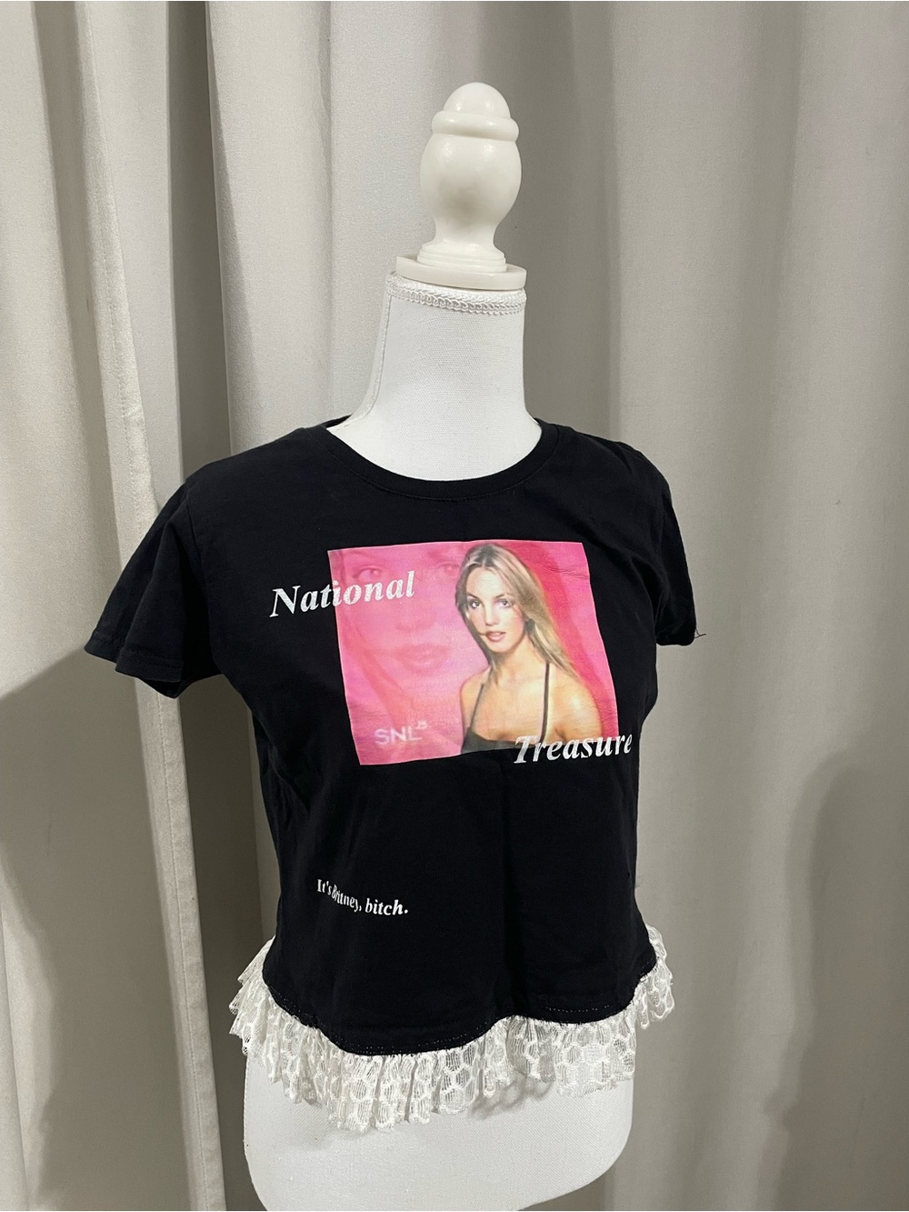 Britney Spears National Treasure Graphic Tshirt with Lace-Hem